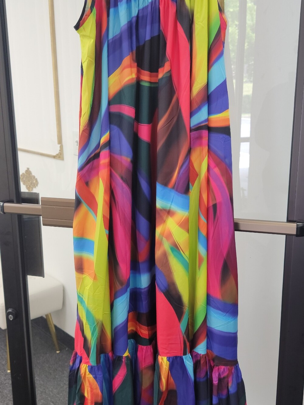 Color Splash Abstract Maxi Dress | Flowy Sleeveless Boho Resort Dress | Women’s - Picture 9 of 10